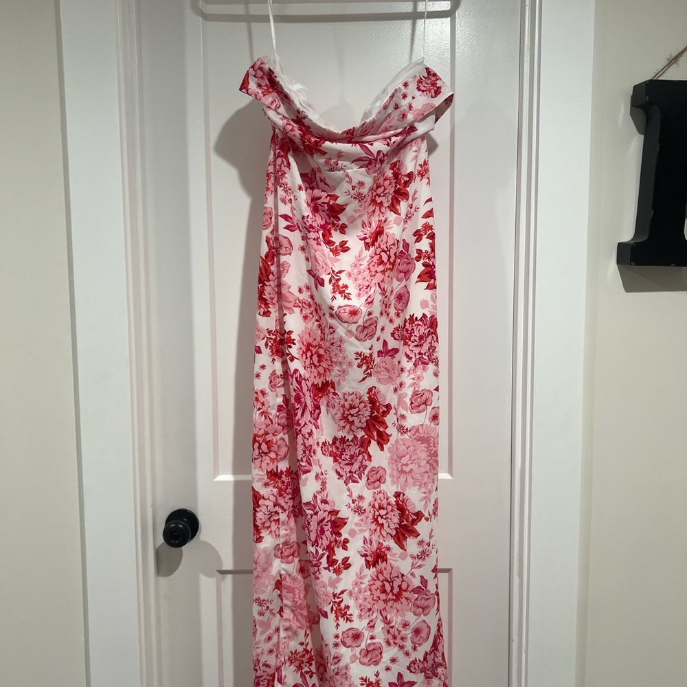 That’s So Fetch Floral Pink and Red Maxi Satin Dress